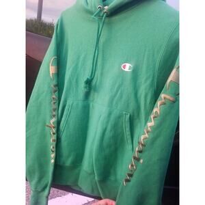 Champion Embroidered Reverse Weave Hoodie Sweatshirt Green Size Extra Small